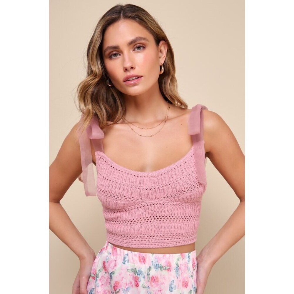 Lulus Sunny Breezes Dusty Rose Crochet Cropped Tie-strap Top Pink - Size S